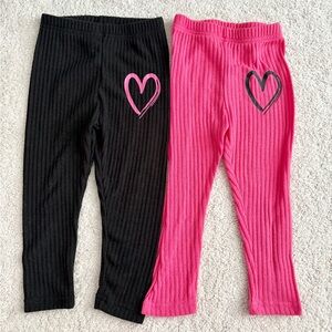 Toddler Girl Ribbed Heart Legging pants - Black & Hot Pink